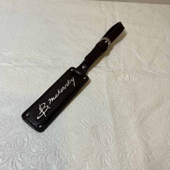 B. Makowsky Silver Metal & Leather Purse Charm Keychain w/Ring Luggage Tag 8.5" - Picture 2 of 14